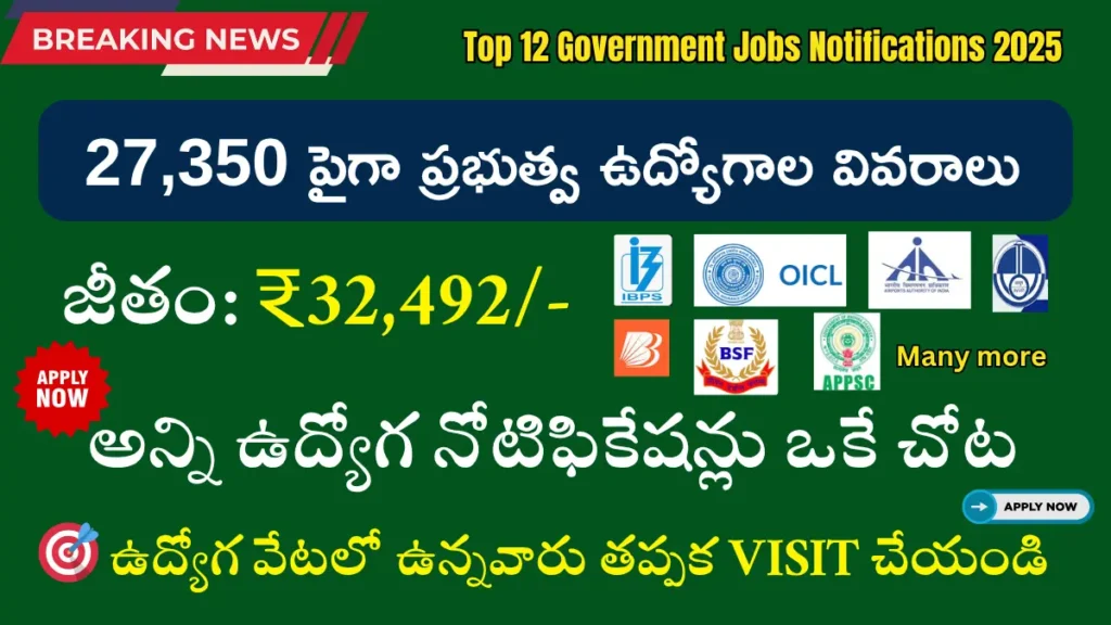 Top 12 Government Jobs Notifications 2025